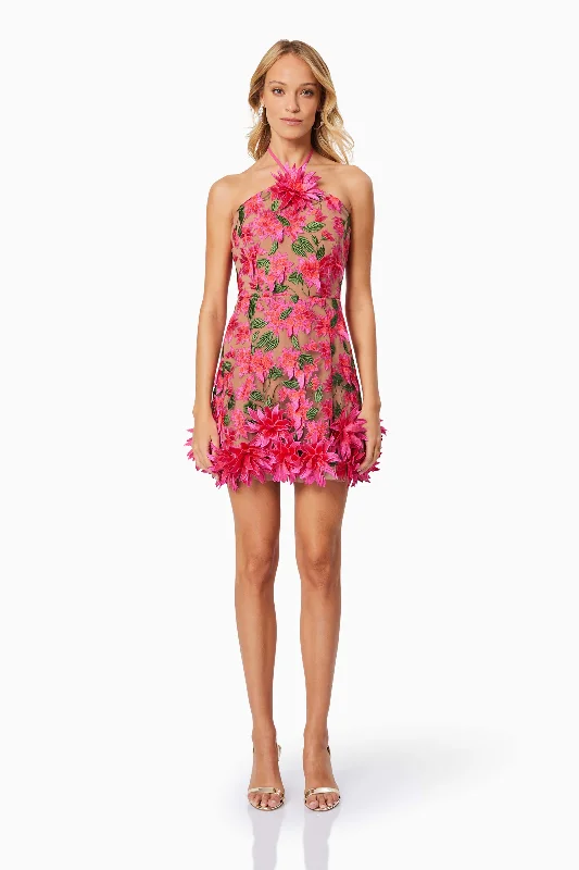 Valentina 3D Floral Mini Dress in Pink