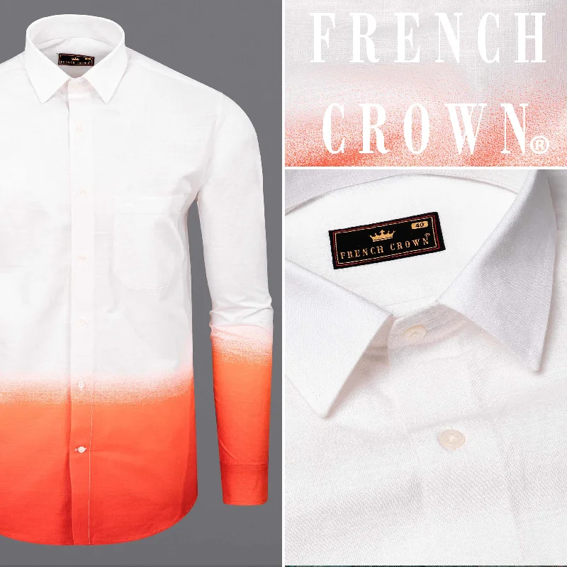 White and Bittersweet Orange Luxurious Linen Shirt